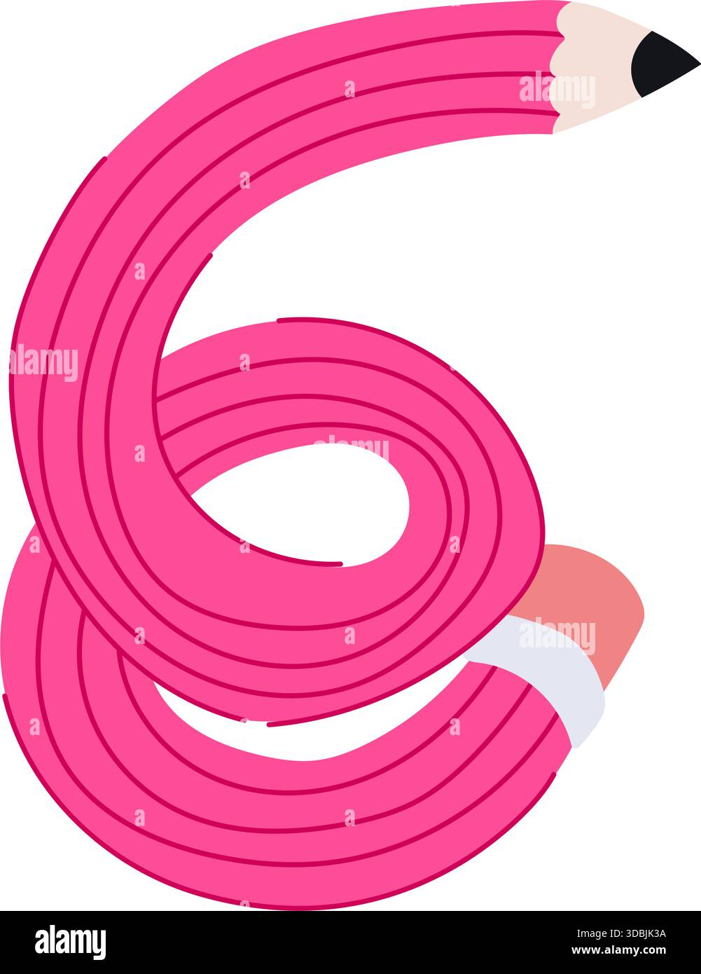 Pink pencil forming number six creative concept Stock Vector