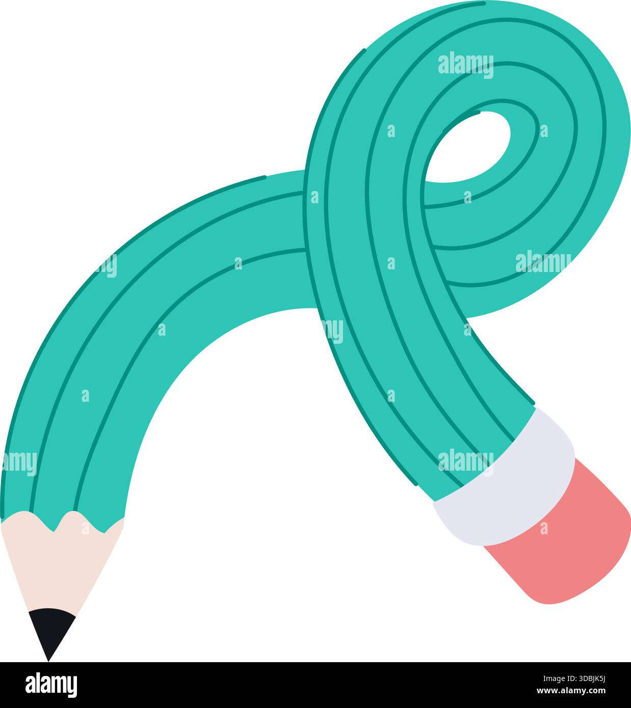 Curved pencil bending into abstract creative shape Stock Vector