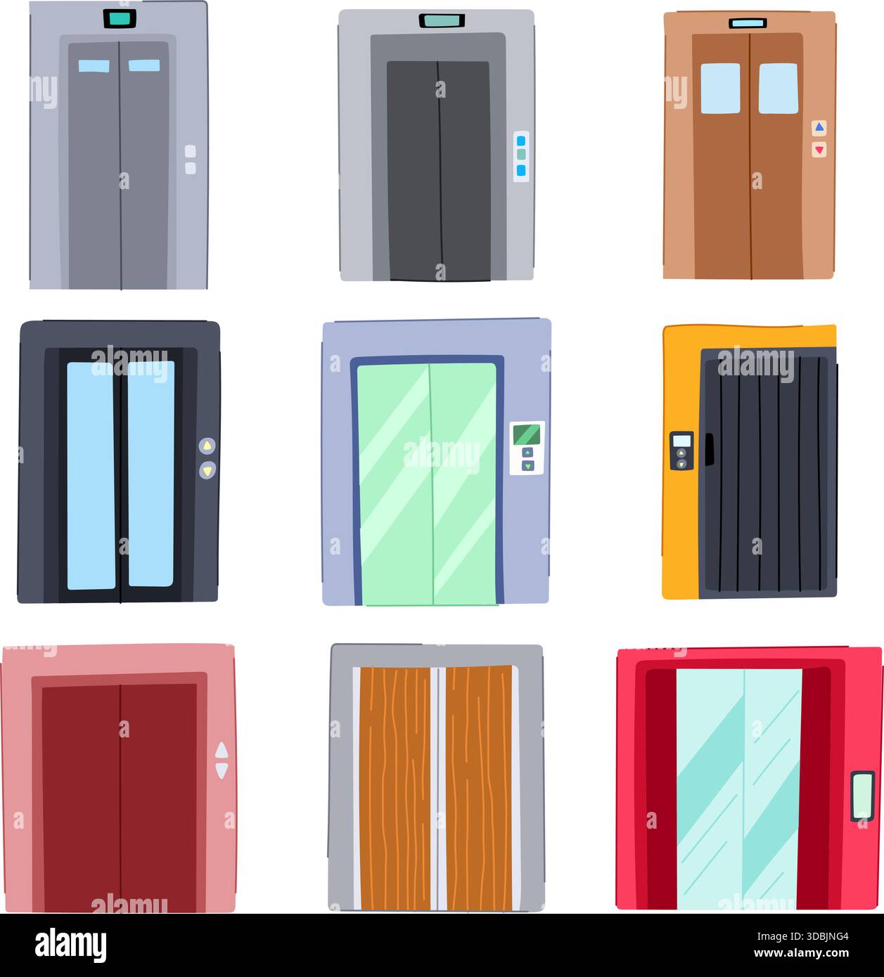 Elevator doors collection displaying different styles and designs Stock Vector