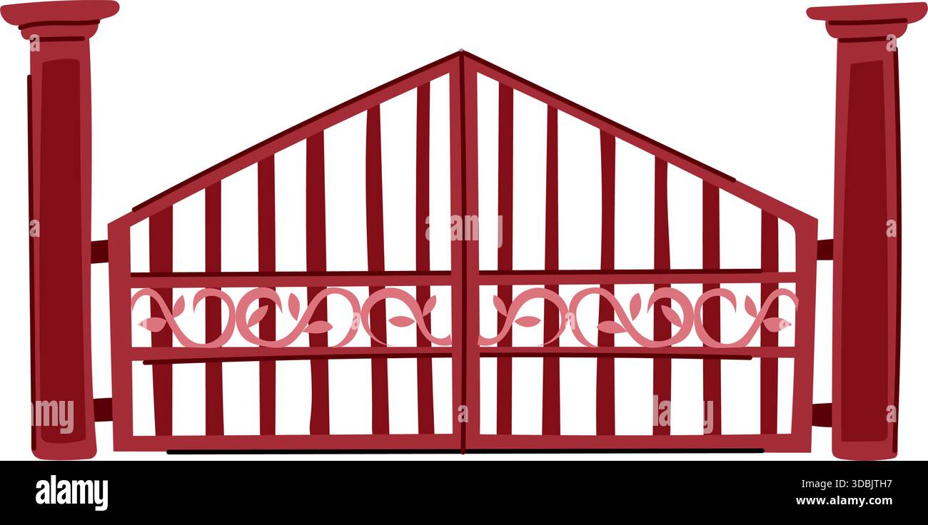 Decorative red iron gate marking private property entrance Stock Vector ...