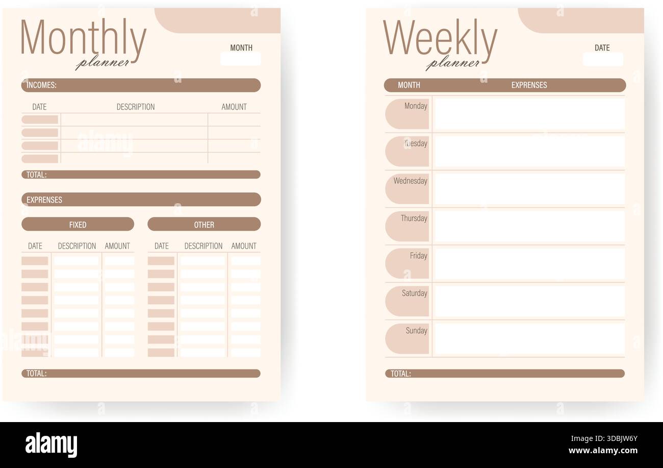 Fill Out Planner Example Monthly and Weekly Planner Forms. Universal template for budgeting ...