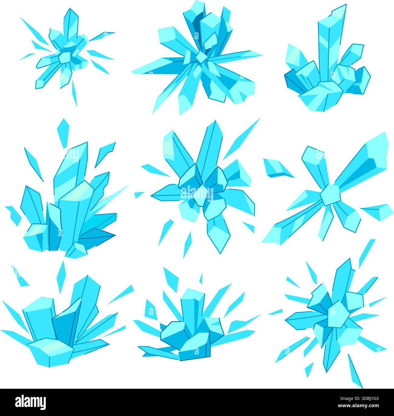 Ice crystal clusters bursting with cold energy blast Stock Vector