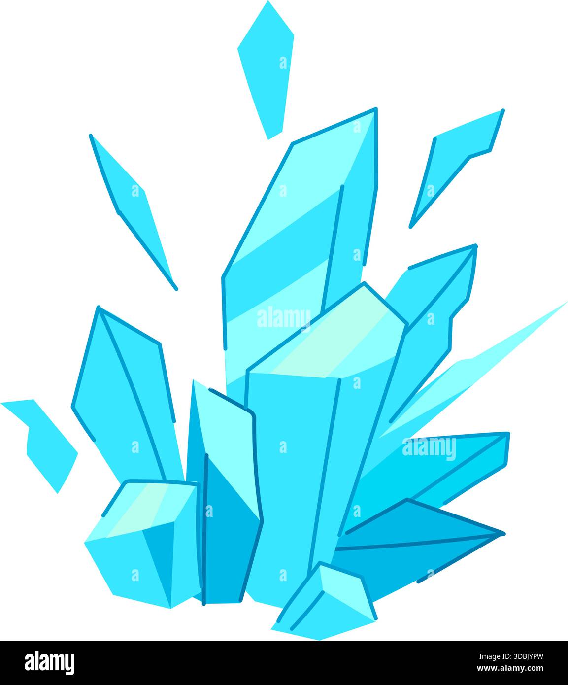 Blue ice crystals shattering and exploding into fragments Stock Vector