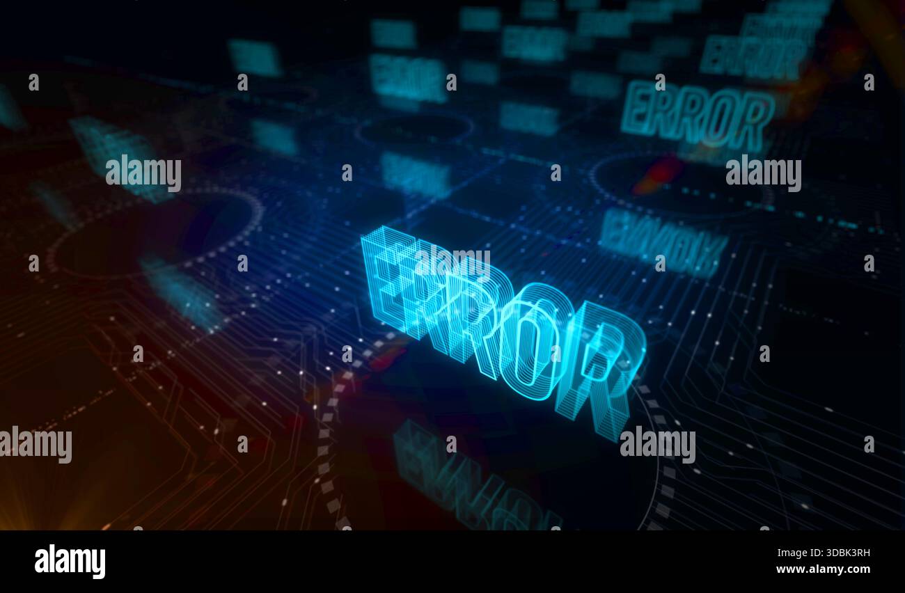 Error warning alert symbol digital concept. Network, cyber technology and computer background abstract 3d illustration. Stock Photo