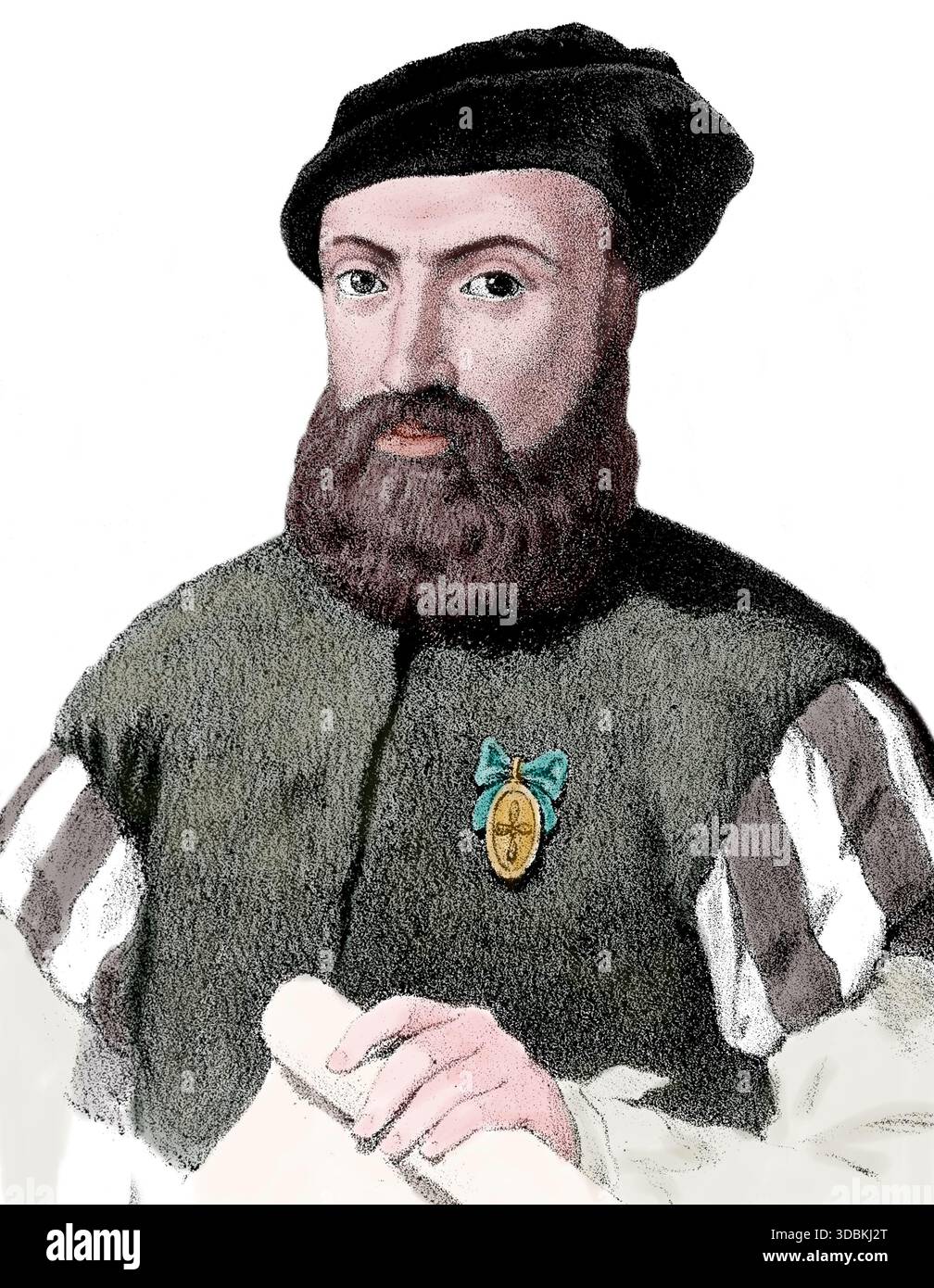Magellan, Portrait of the Portuguese navigator Ferdinand Magellan, signed:  Morin, Fig. 33, after p. 448, p. 530, Morin, M. E., 1868, Louis Figuier:  Savants de la renaissance: Paracelse, Ramus, Jérome Cardan, Bernard