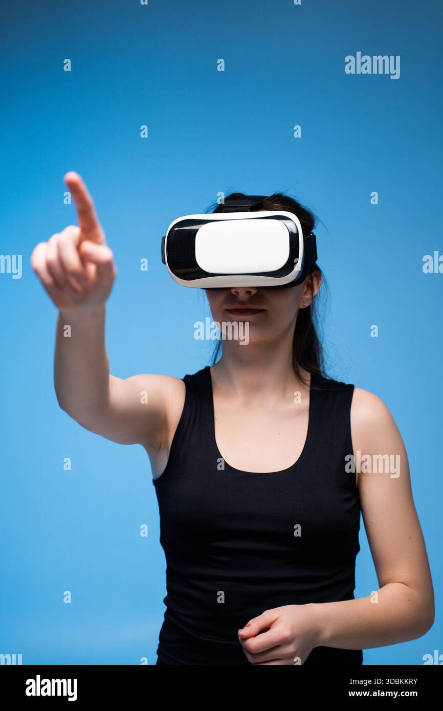 Architect Examining Virtual Design Elements Through VR Interface with Precise Hand Interaction Stock Photo