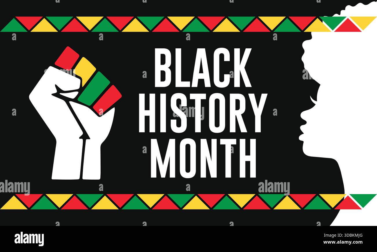 Black History Month Banner with Raised Fist and African Woman ...
