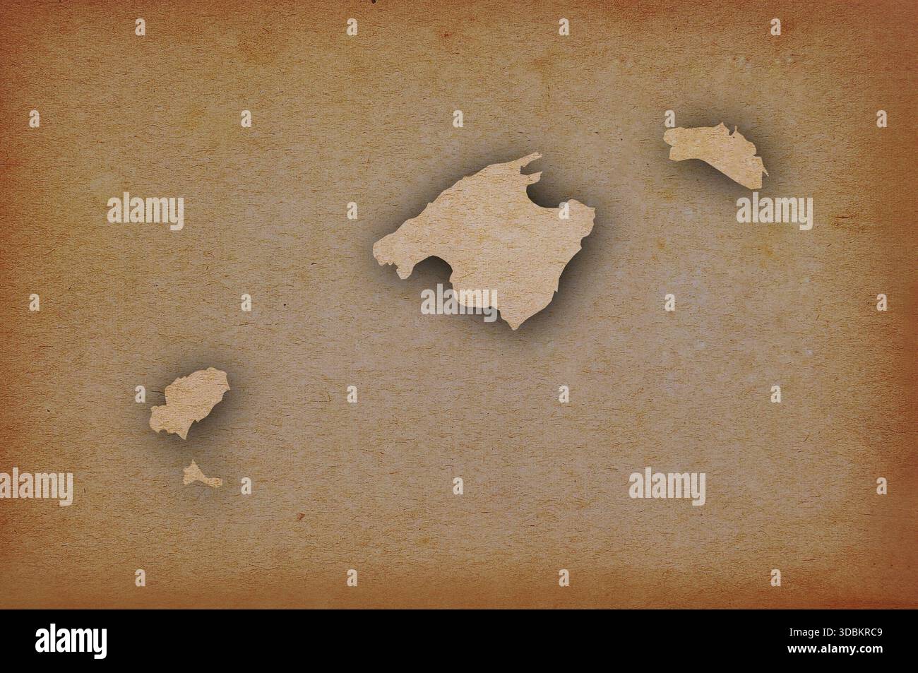 Accurate and detailed map of Balearic Islands on grunge paper Stock ...