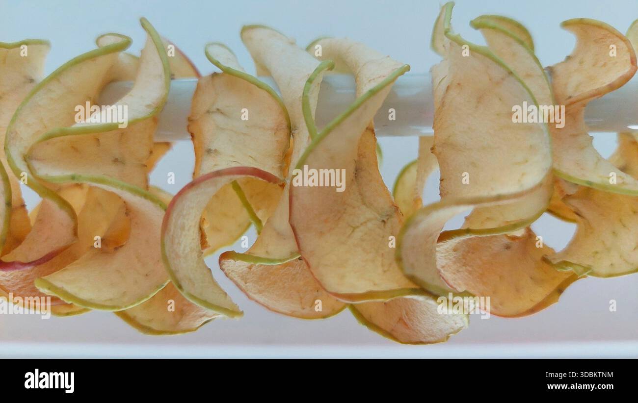 Dried apple slices as dried fruit on a stick Stock Photo