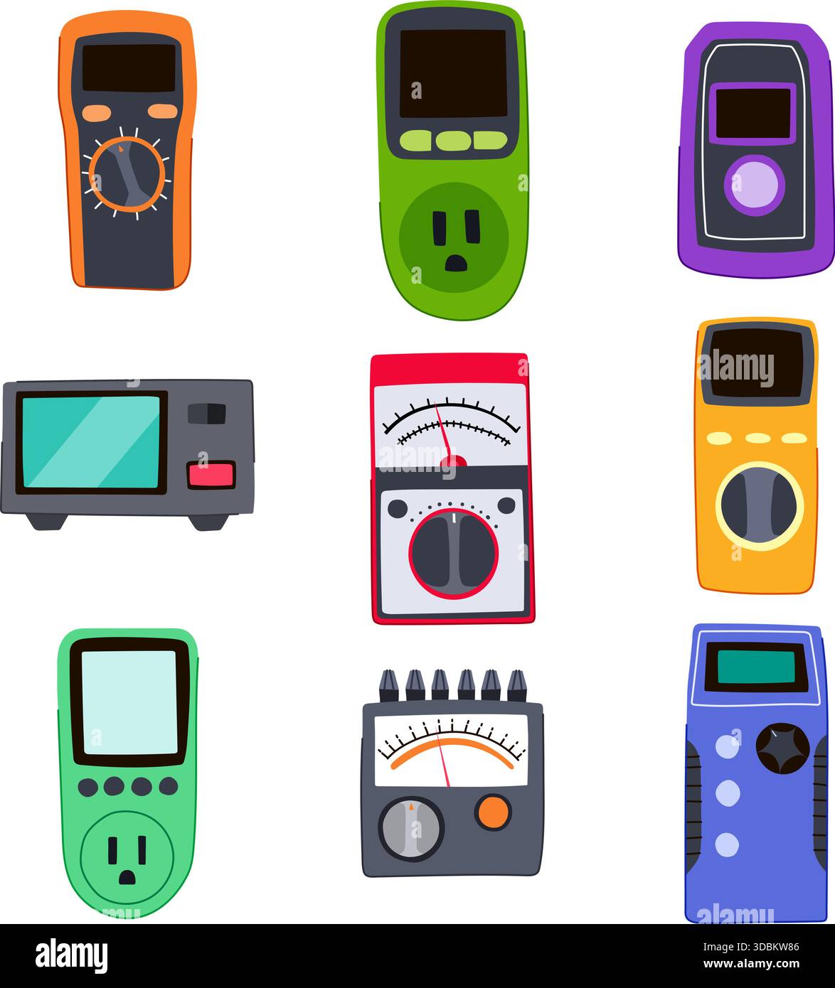 Electrical measurement and energy monitoring devices collection Stock Vector