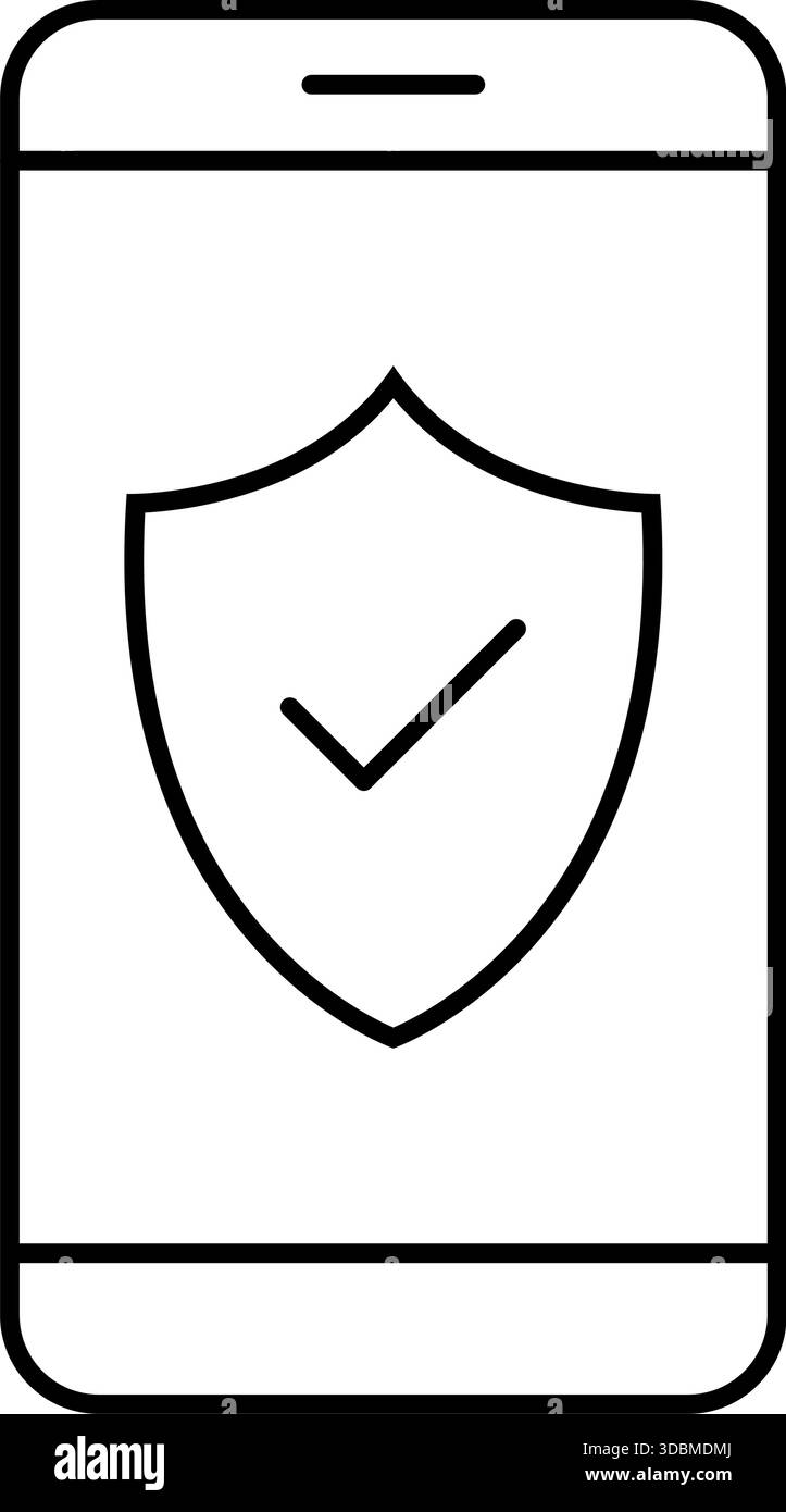 Smartphone protection shield line style icon, isolated vector illustration Stock Vector