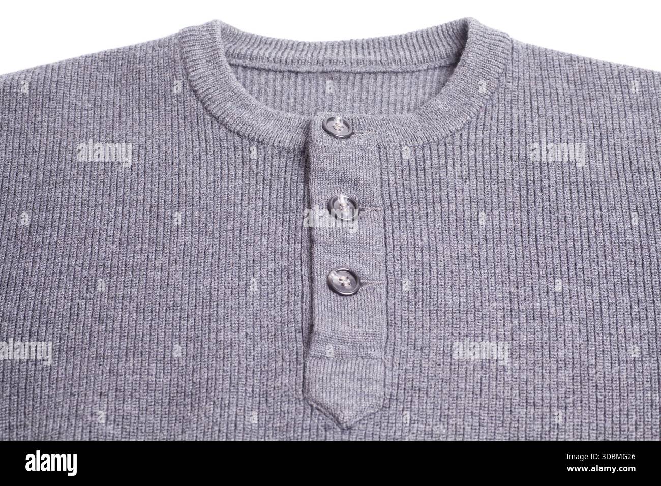 Grey sweater with buttons close-up Stock Photo