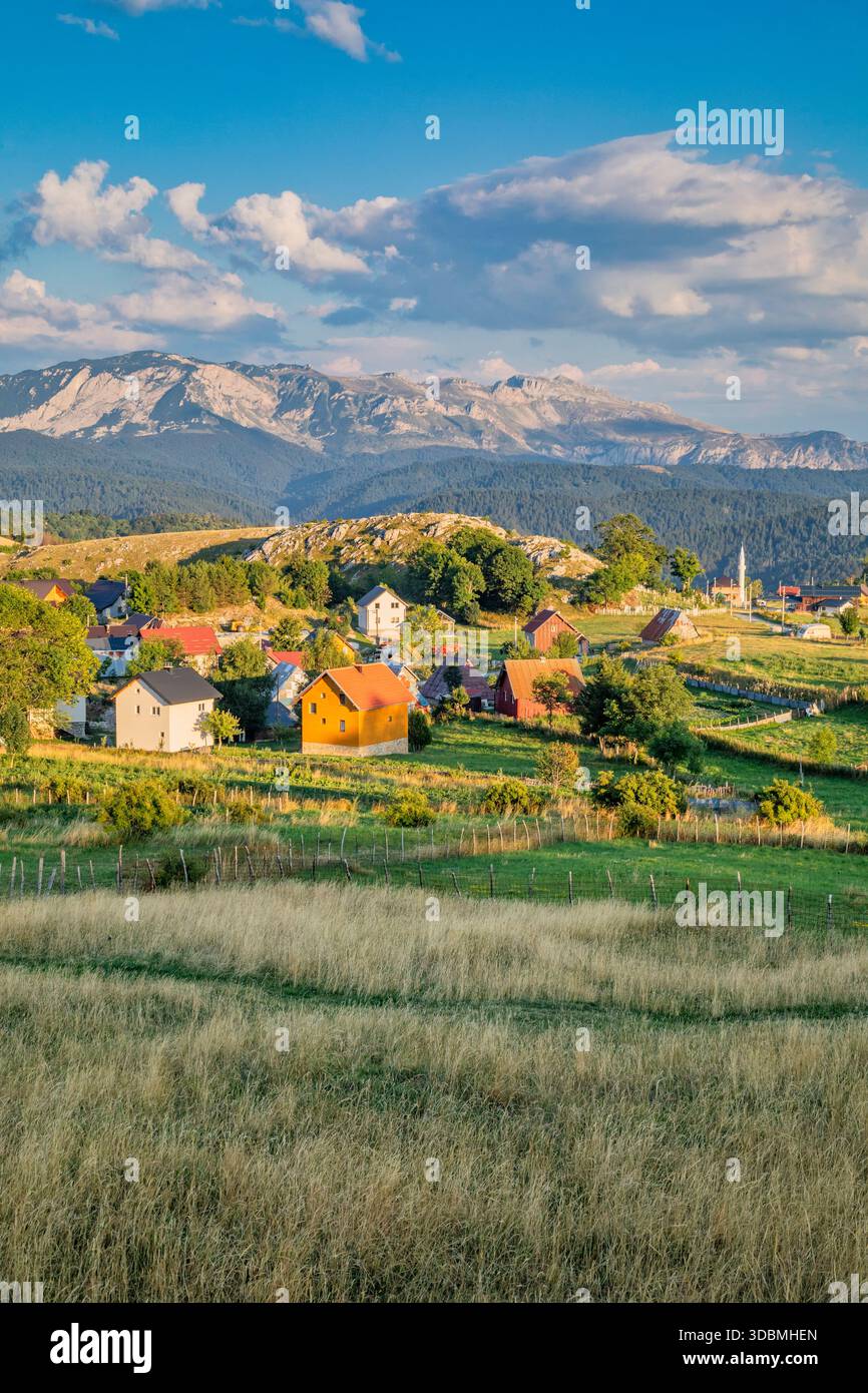 The traditional rural village of Brda on the slopes of Mount Bjelasnica, surrounded by hills and forests, Brda, Sarajevo Canton, Bosnia and Herzegovina Stock Photo