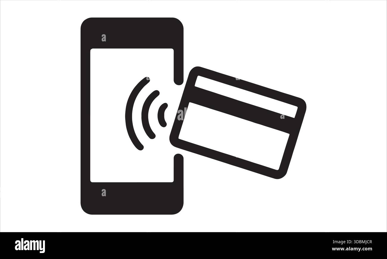 Contactless Payment Icon – Smartphone and Card NFC Silhouette Vector Stock Vector