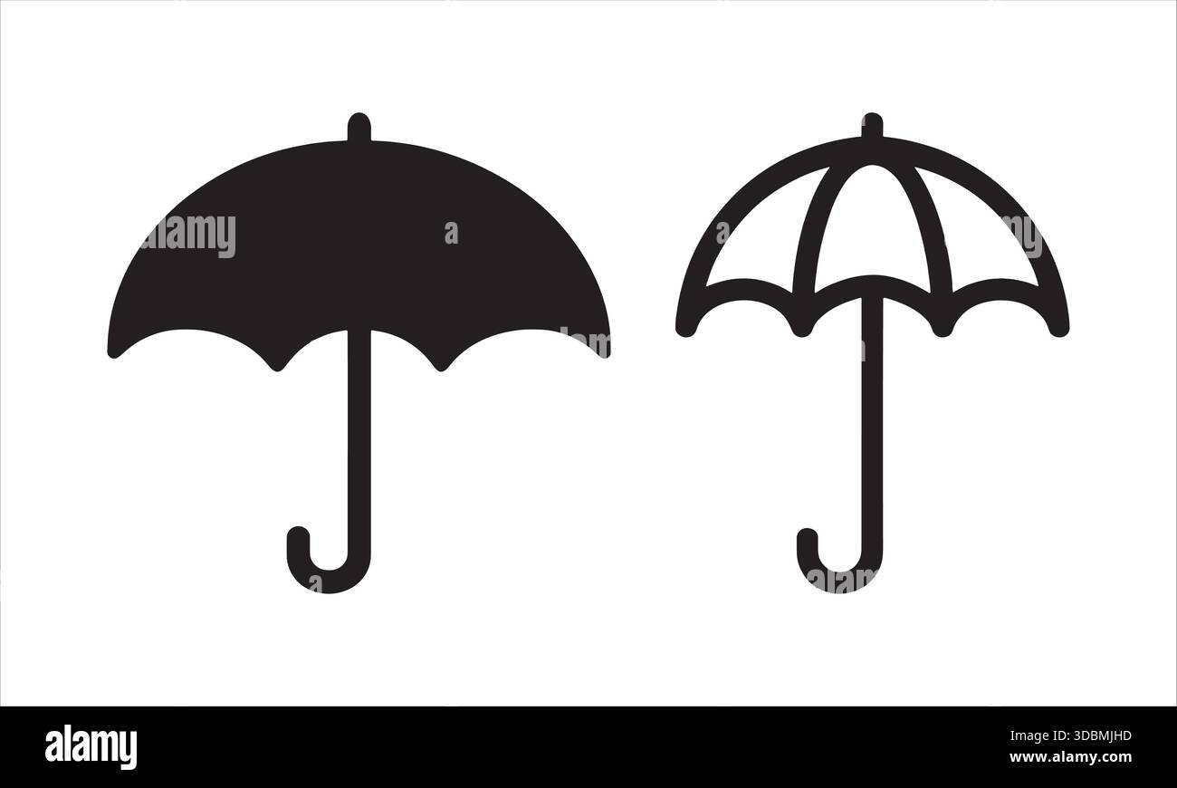Umbrella Icons Solid and Outline Vector Weather Protection Symbol Set Stock Vector