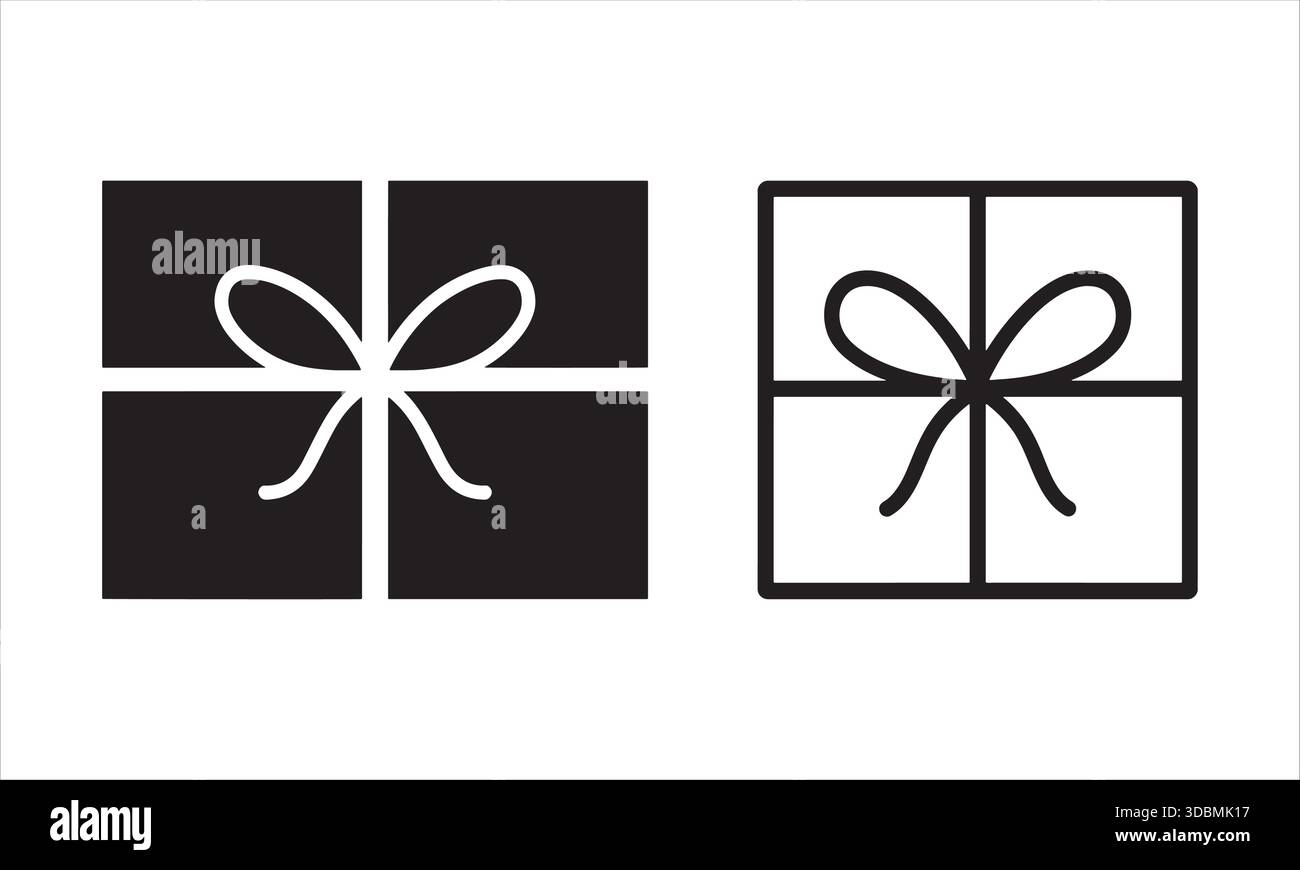 Gift Box Icons Solid and Outline Present Package Symbol Set Stock Vector