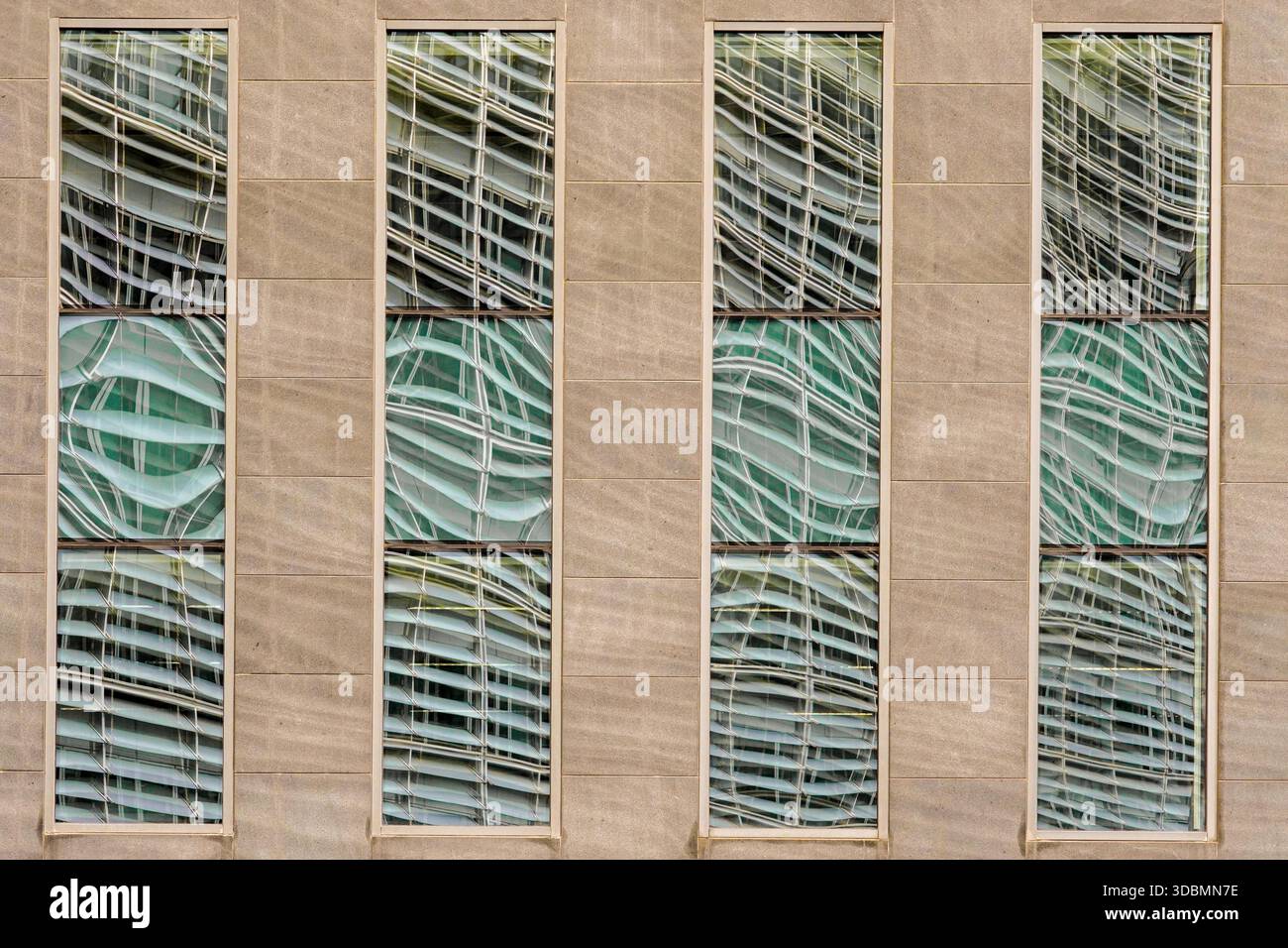 Brussels, Belgium, facade with vertical windows, distorted reflections ...