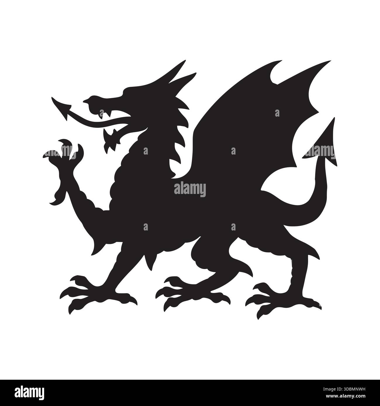 Heraldic Welsh Dragon Black Silhouette Icon Stock Vector