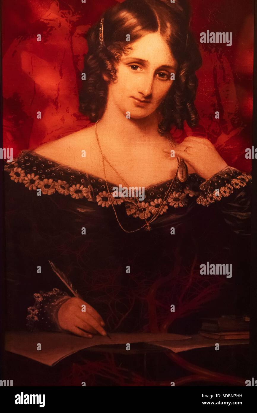 England, Somerset, Bath, Mary Shelley's House of Frankenstein, Portrait of Mary Shelley Stock Photo