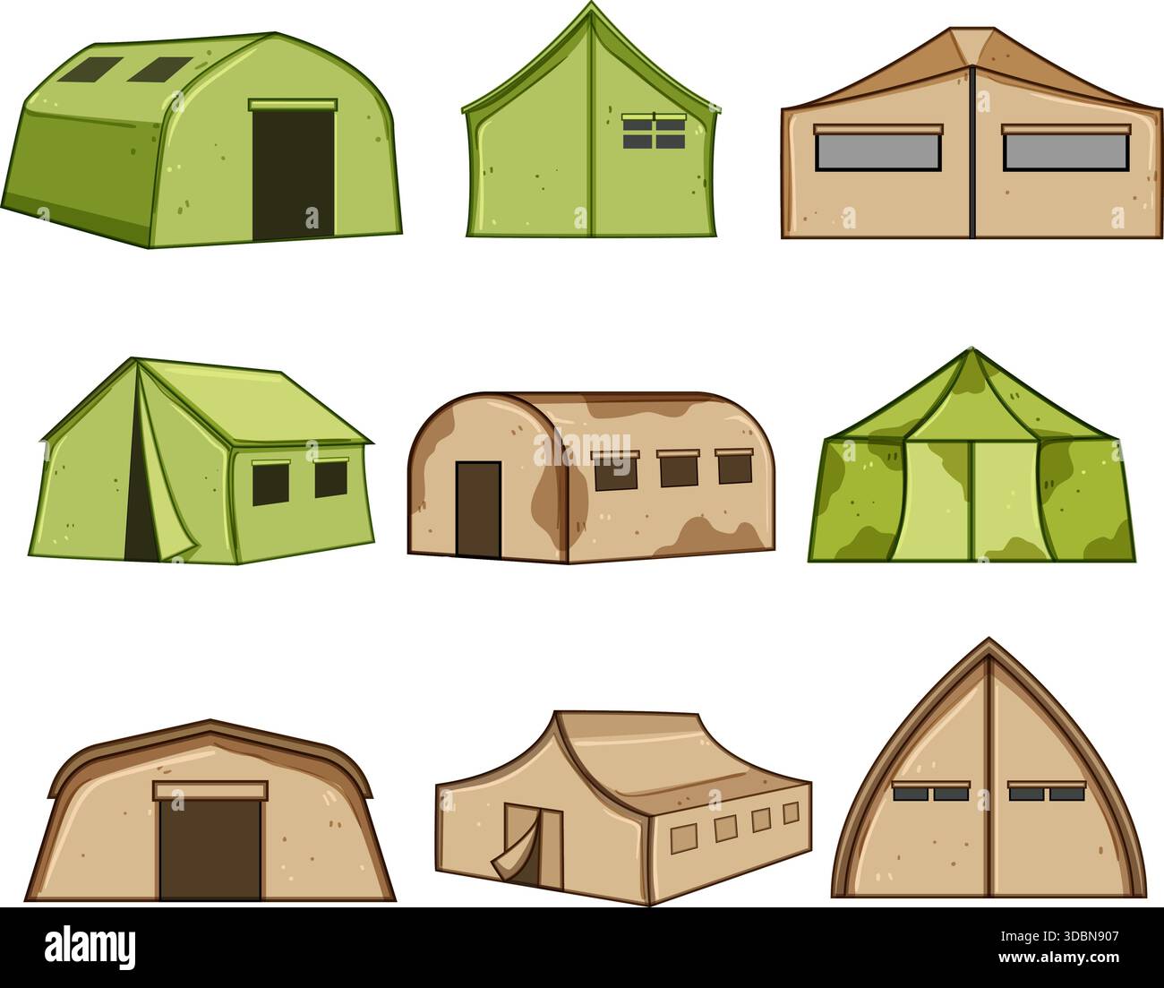 Military tent models displaying army and refugee camp shelters Stock ...