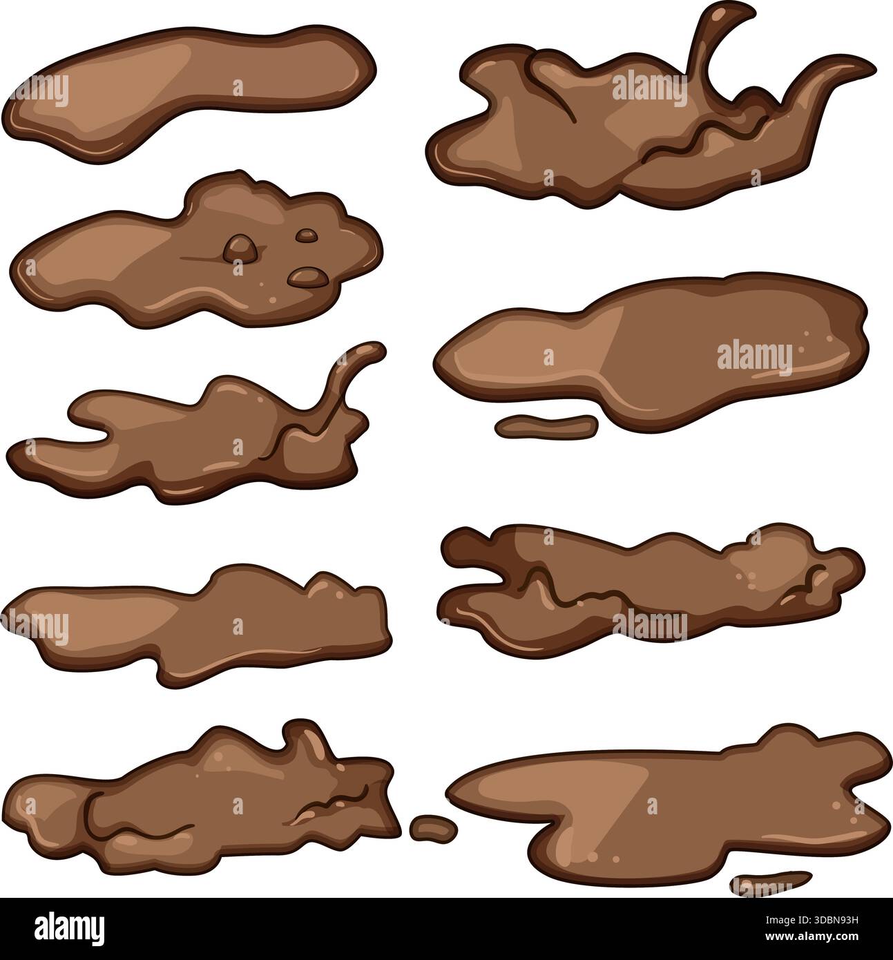 Drawing various splashing and dripping mud puddles Stock Vector