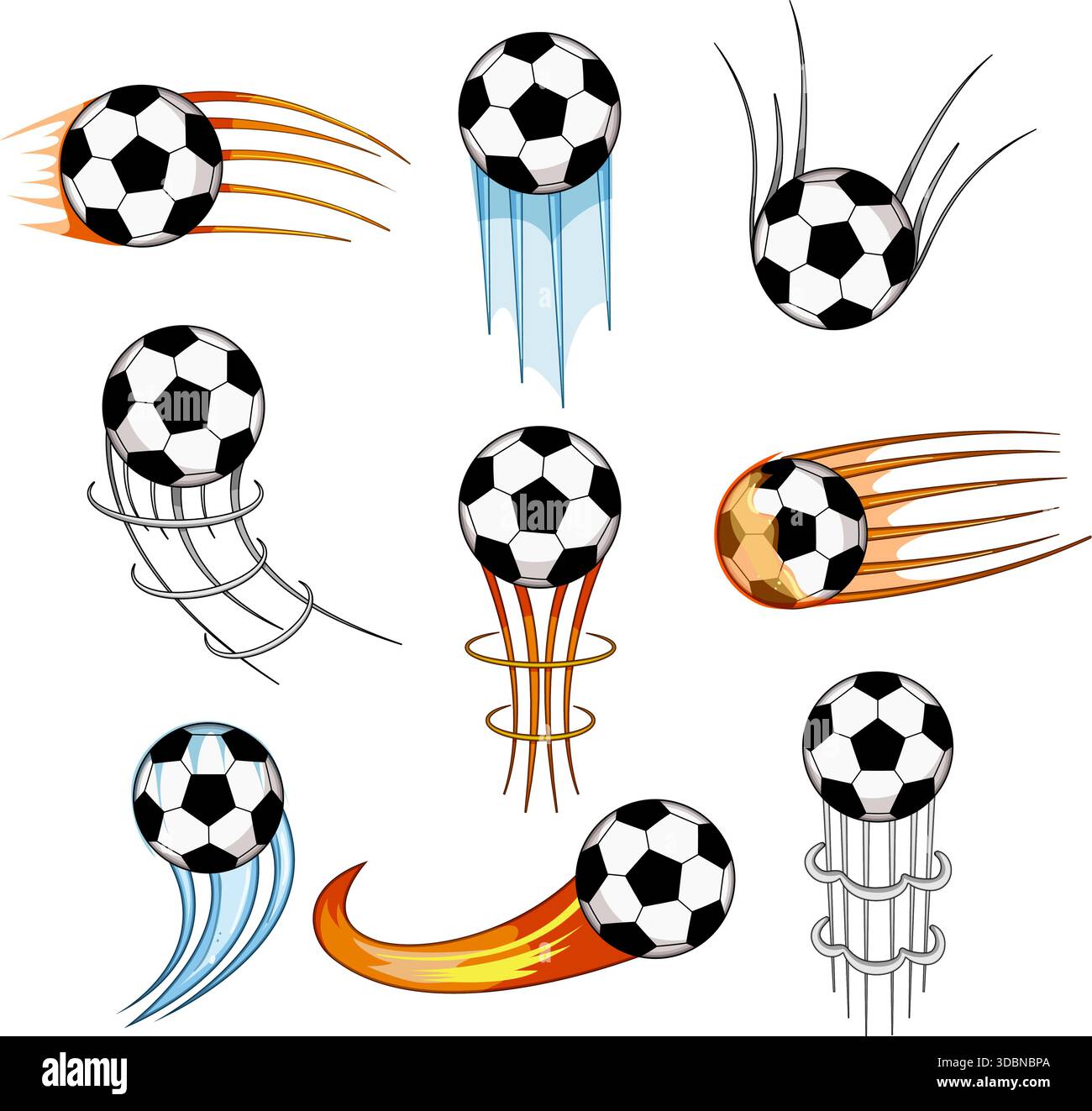 Soccer balls moving at high velocity with dynamic effects Stock Vector