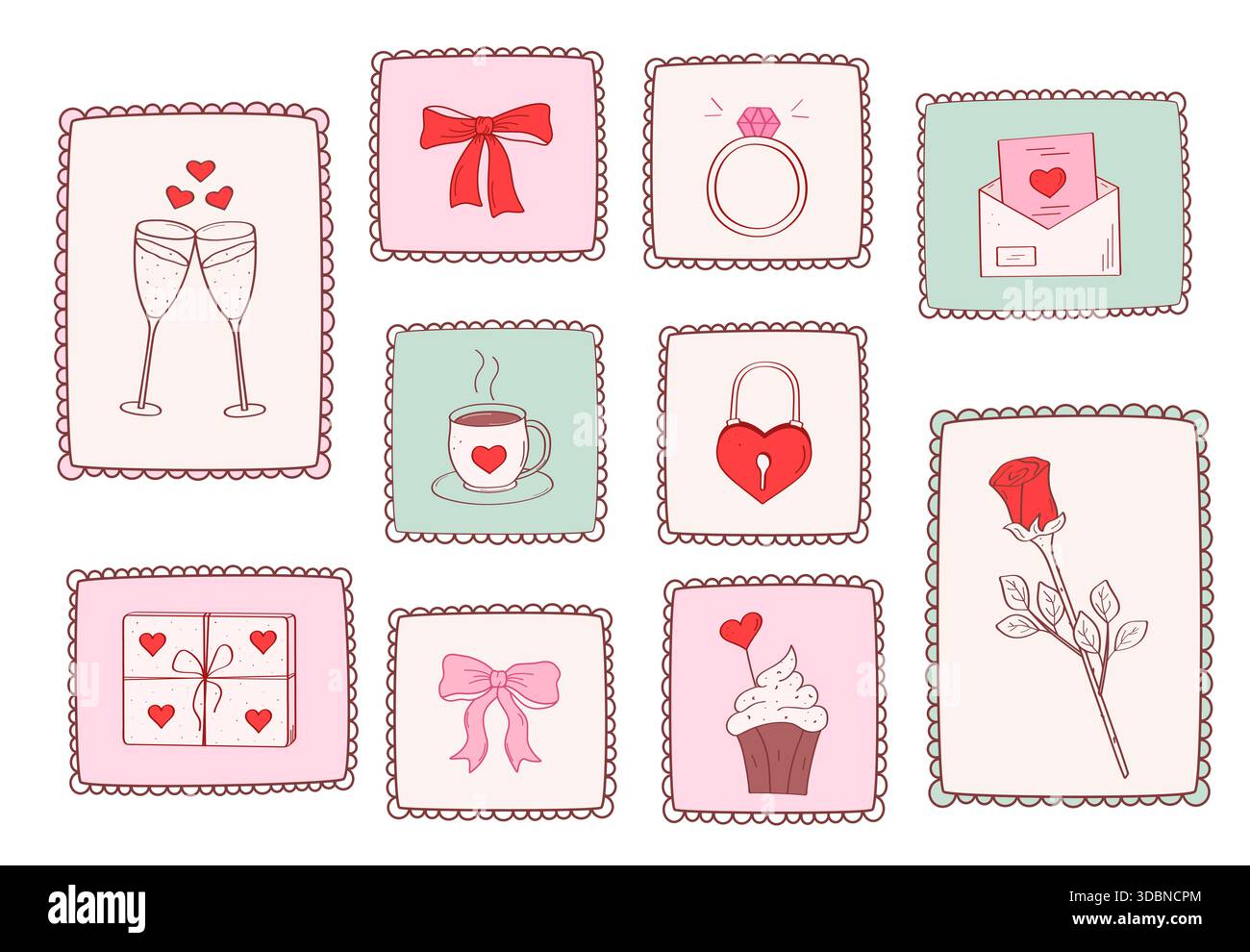A set of cute postage stamps for Valentine's Day. Vector illustration ...