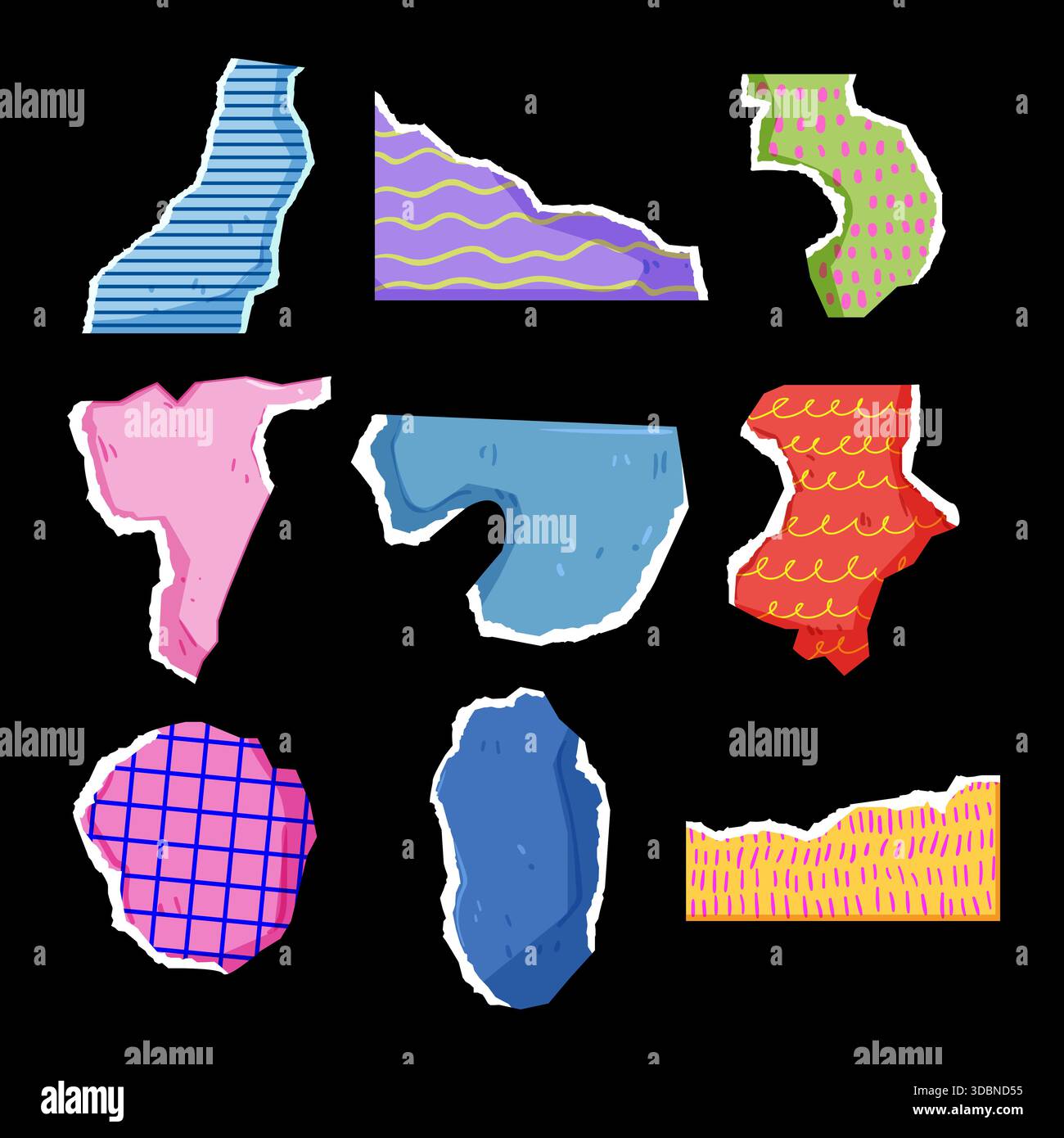 Colorful torn paper shapes creating abstract graphic elements Stock Vector