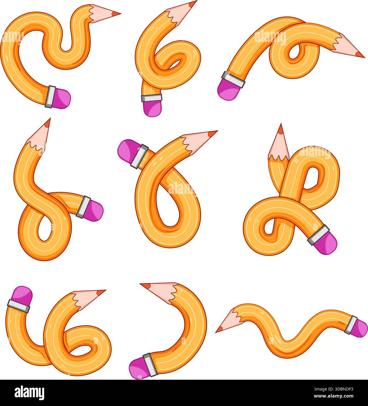 Flexible pencils bending in various creative shapes Stock Vector