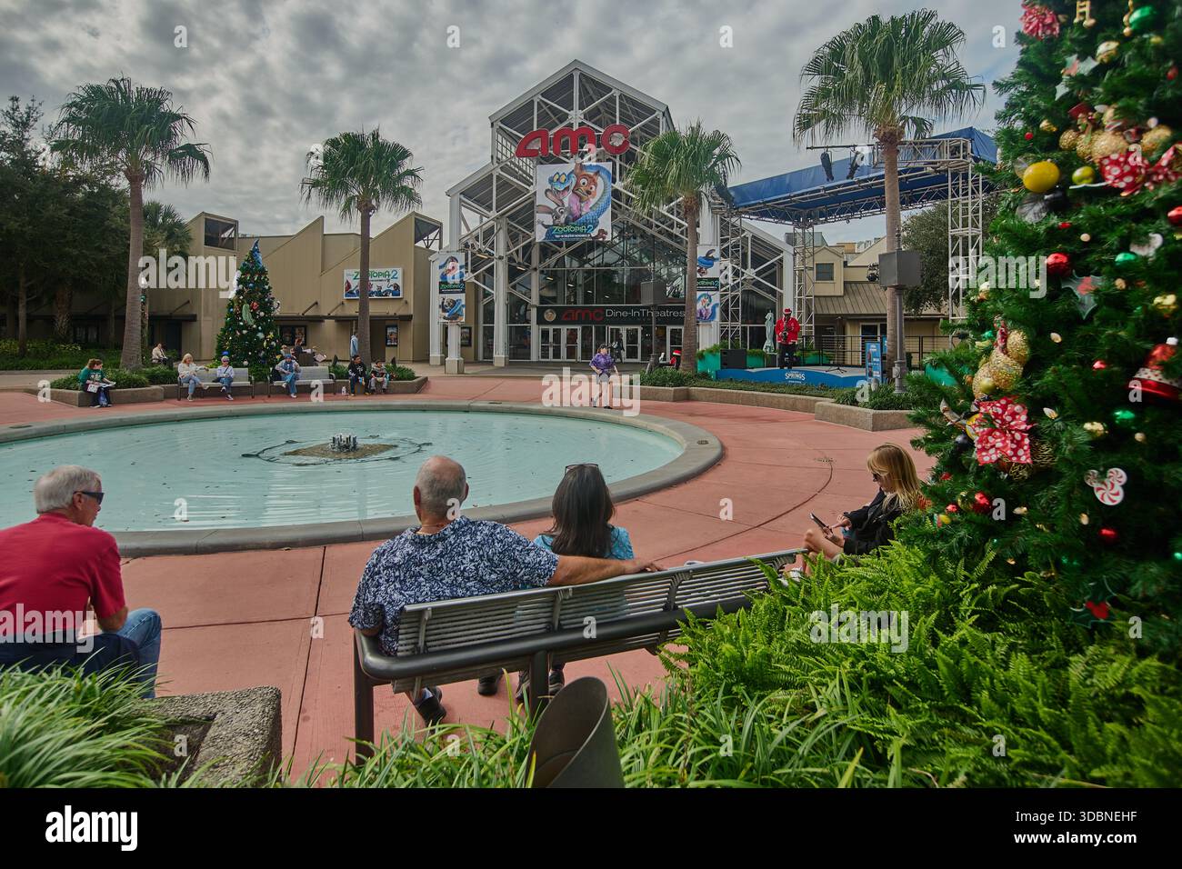 Orlando, Florida, USA-December 9 2025:Disney Springs at Walt Disney World Resort. Afternoon shot showing AMC theaters Stock Photo