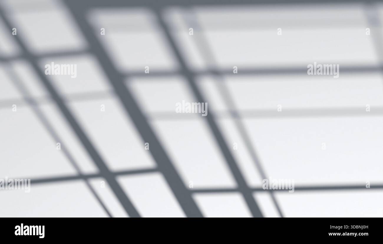 Abstract window sashes shadow falling background, 3d rendering. Blurry windows slope reflection playing silhouette background. Overlay effect of grey Stock Photo