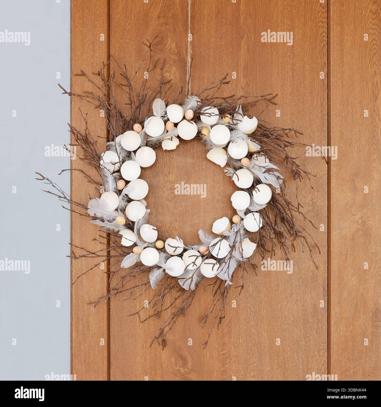 Natural Easter wreath on the door Stock Photo