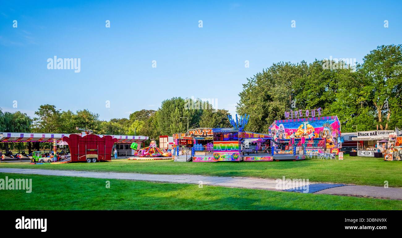 East Sussex, United Kingdom, Aug 11th 2025, view of a fun fair in the medieval town of Rye Stock Photo