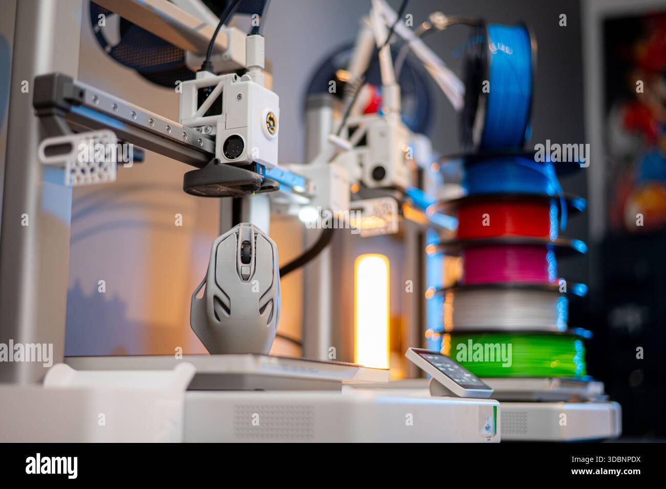 3D printer. Blank Empty 3D printer. 3D printer not working. Blank clean 3D printer desktop without printing process. Stock Photo