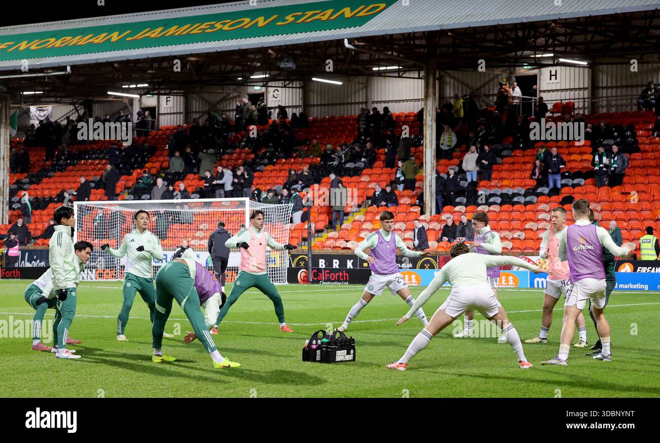 Celtic players warm up before the William Hill Premiership match at the ...