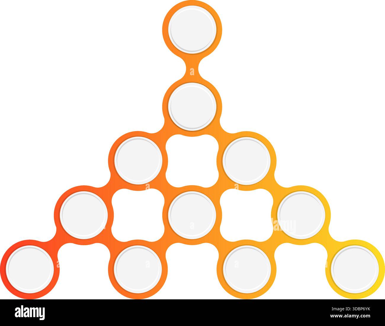 Circles positioned in a modular pyramid cluster with gradient outlines ...