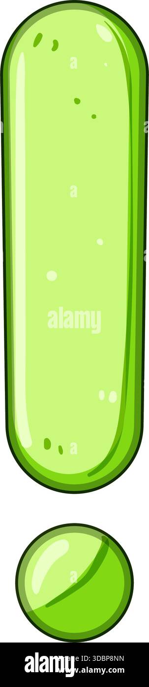 Green cartoon exclamation mark showing importance or warning Stock Vector