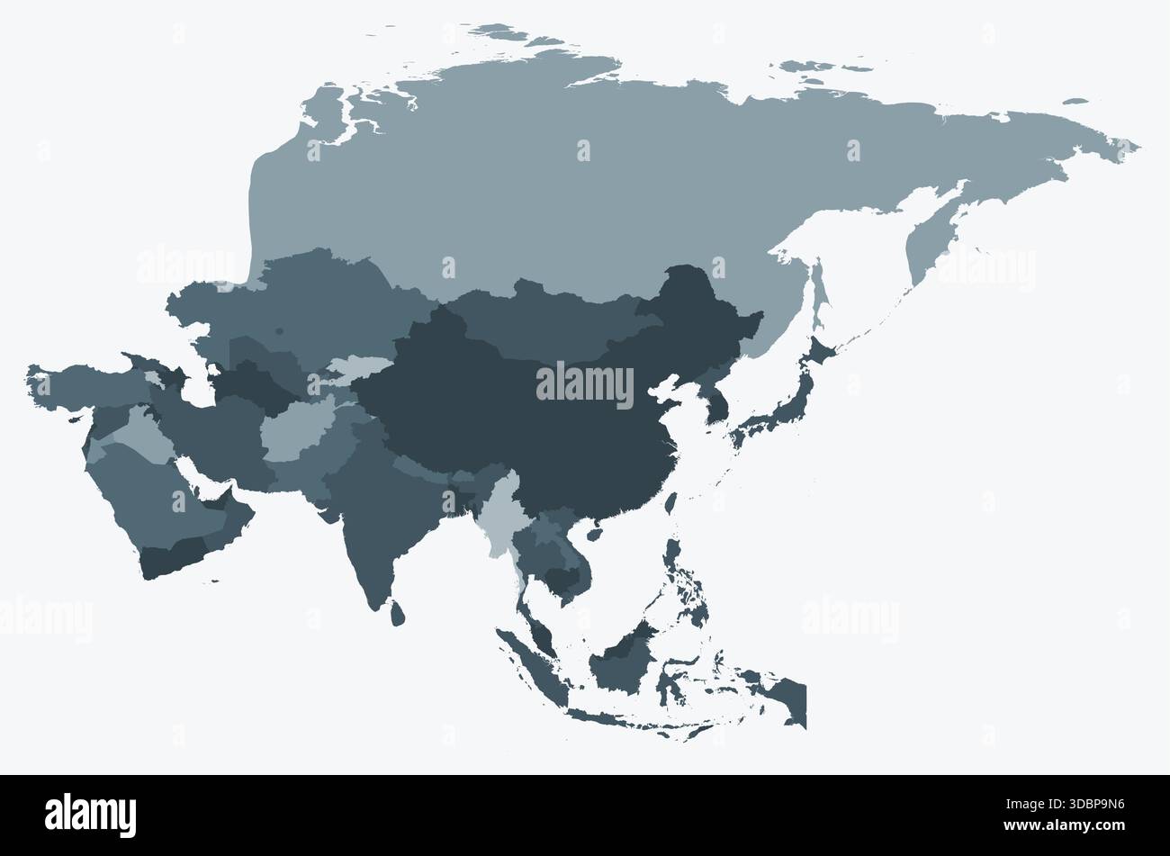 Map of Asia with countries. Just a simple continent border map with ...