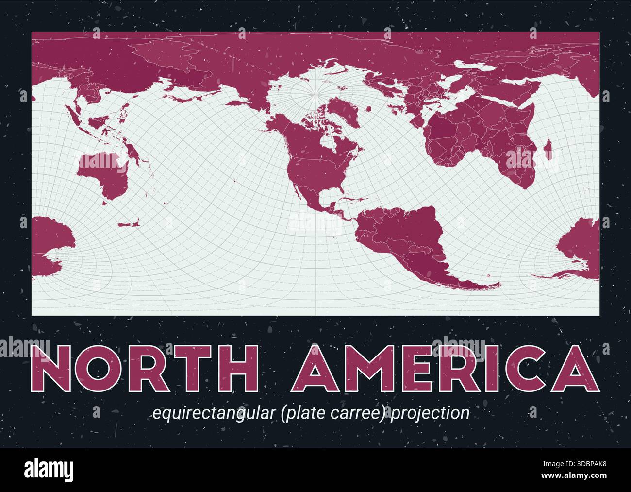 Equrectangular World Map North America. World map. Equirectangular (plate carree) projection ...