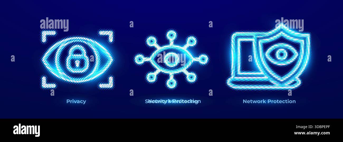 Data Privacy Protection Icons Set. Network Monitoring, Threat Detection ...