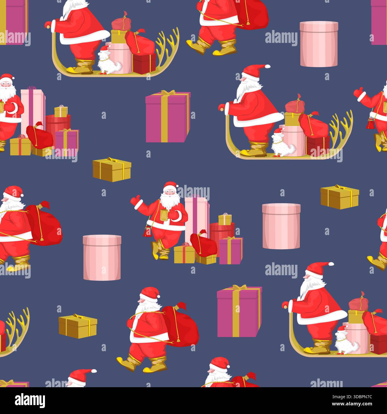 Seamless Christmas pattern with Santa Clauses on a blue background Stock Vector