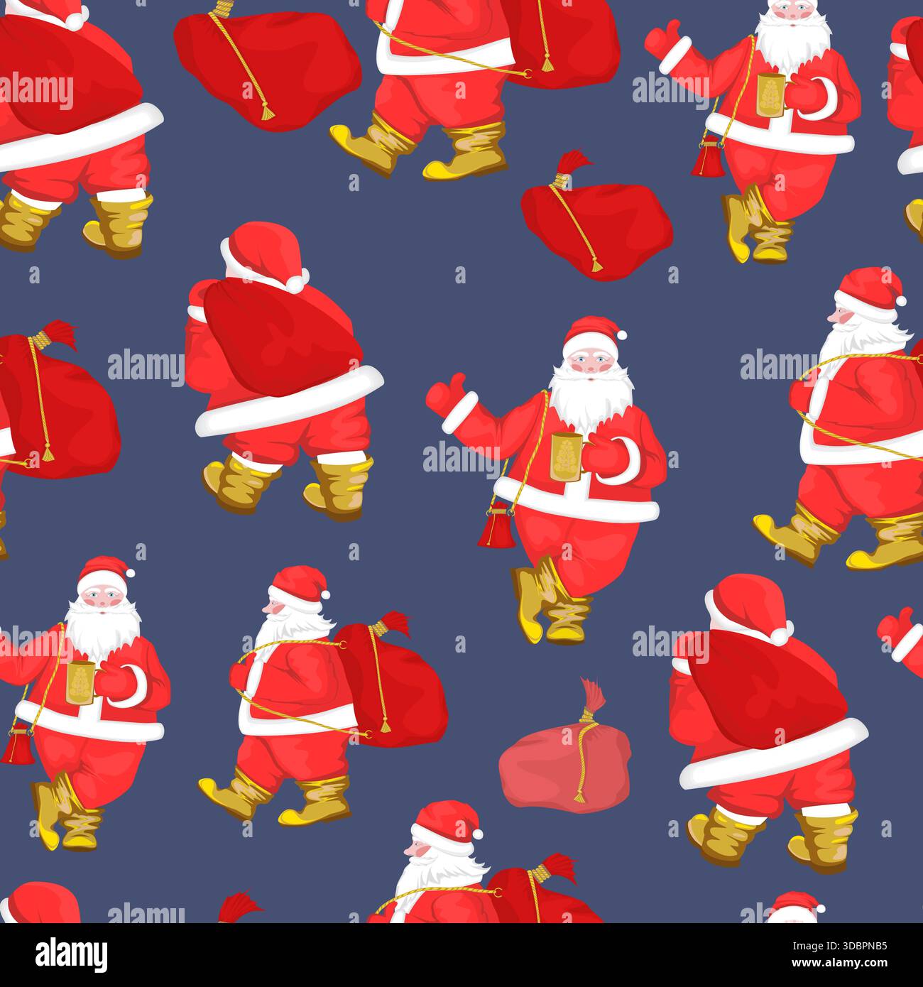 Seamless pattern with Santa Clauses on a blue background Stock Vector