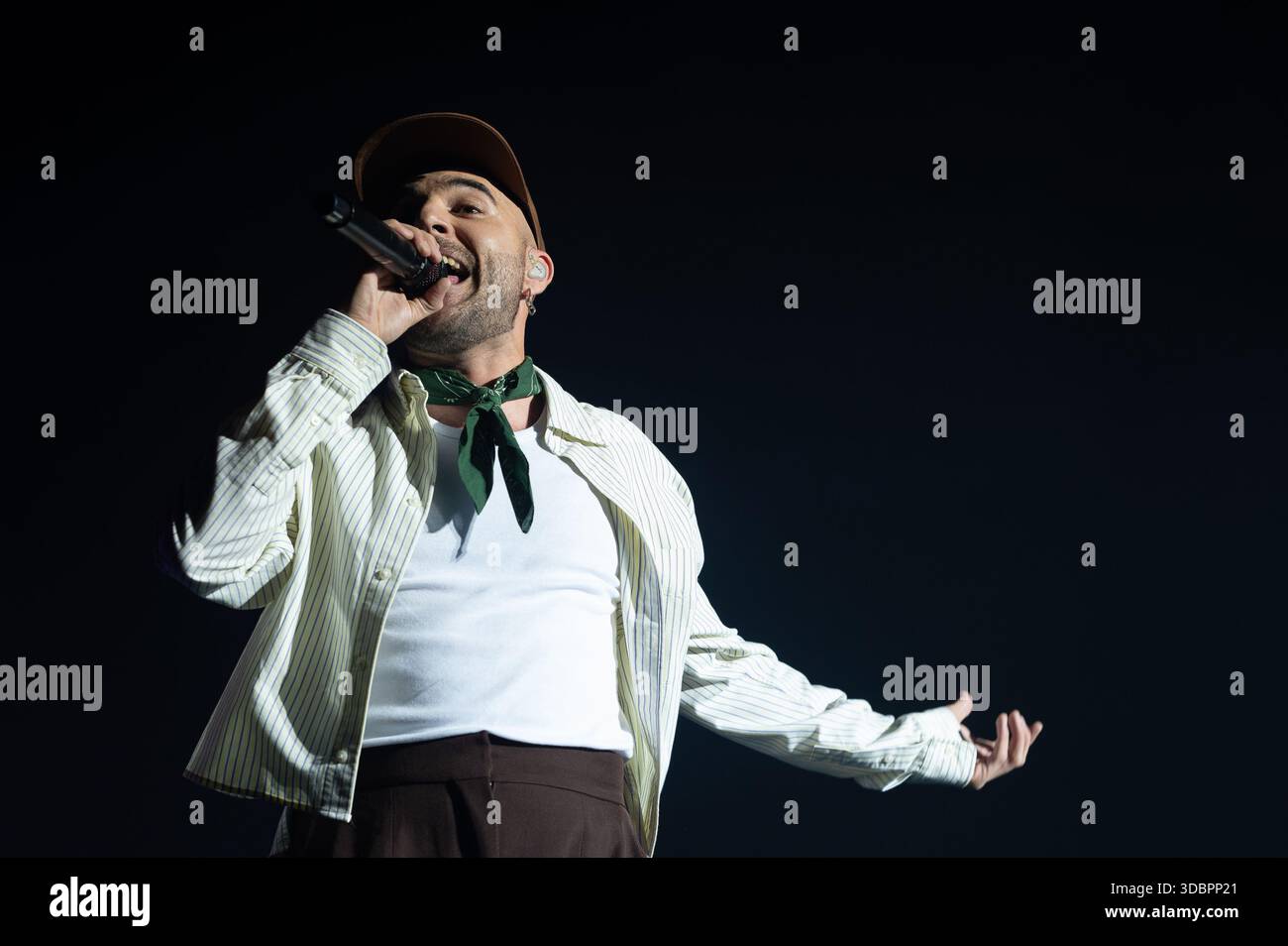 Singer Nil Moliner performs during his concert at the Movistar Arena on ...
