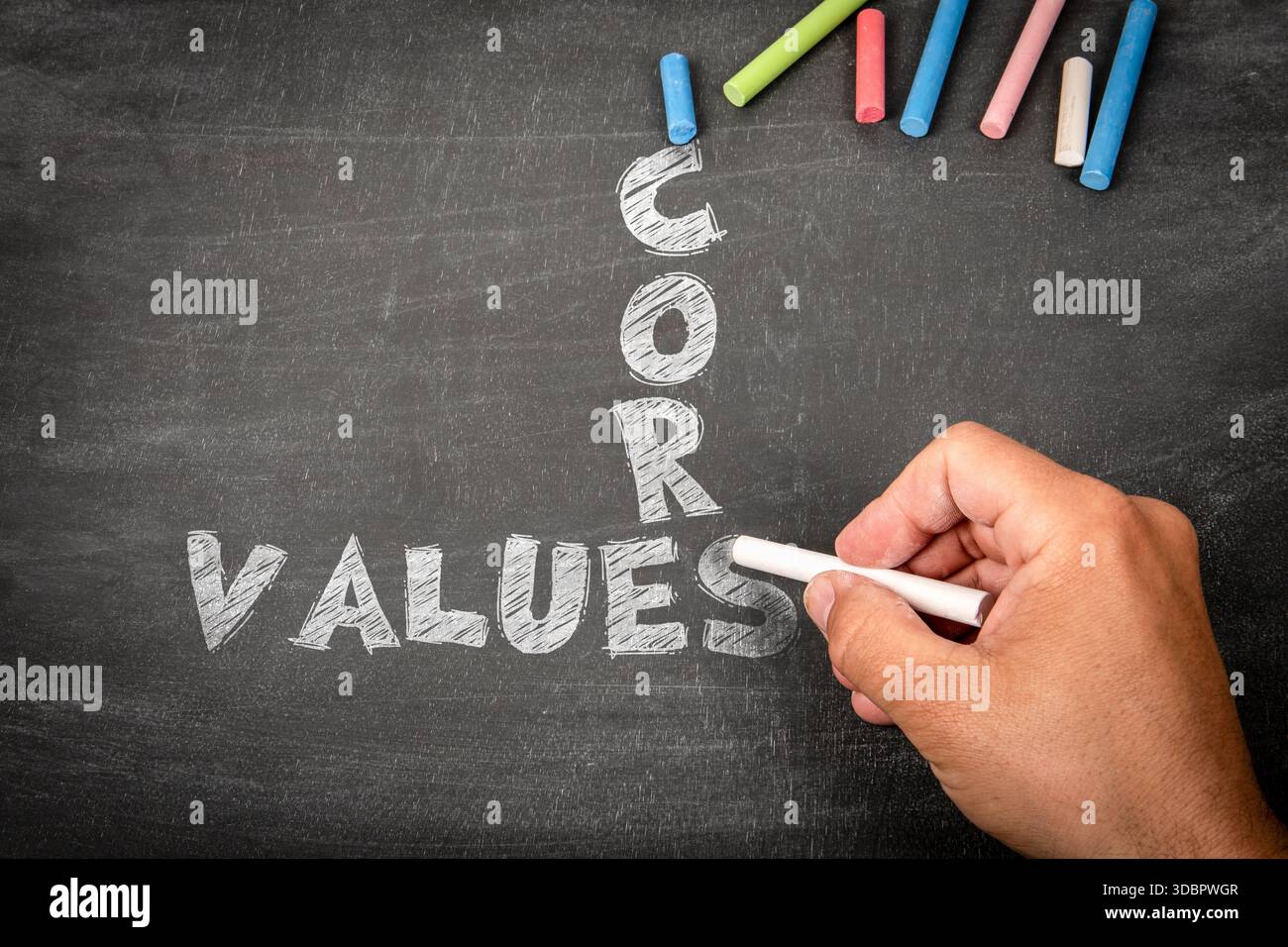 Values Inking Core Values Concept Written with Chalk on Blackboard by Hand Stock ...