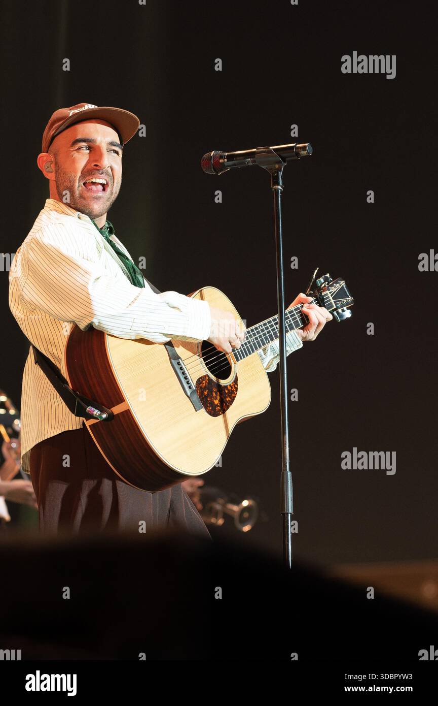 Singer Nil Moliner performs during his concert at the Movistar Arena on ...