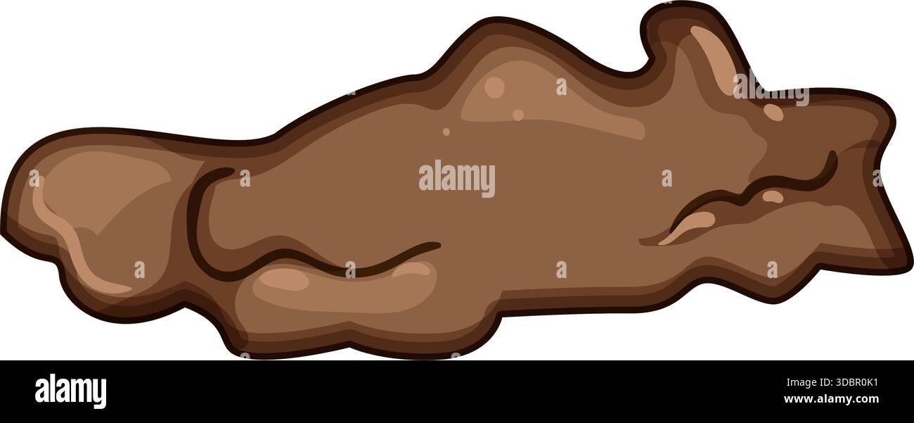Brown mud puddle flowing dirt liquid cartoon illustration Stock Vector