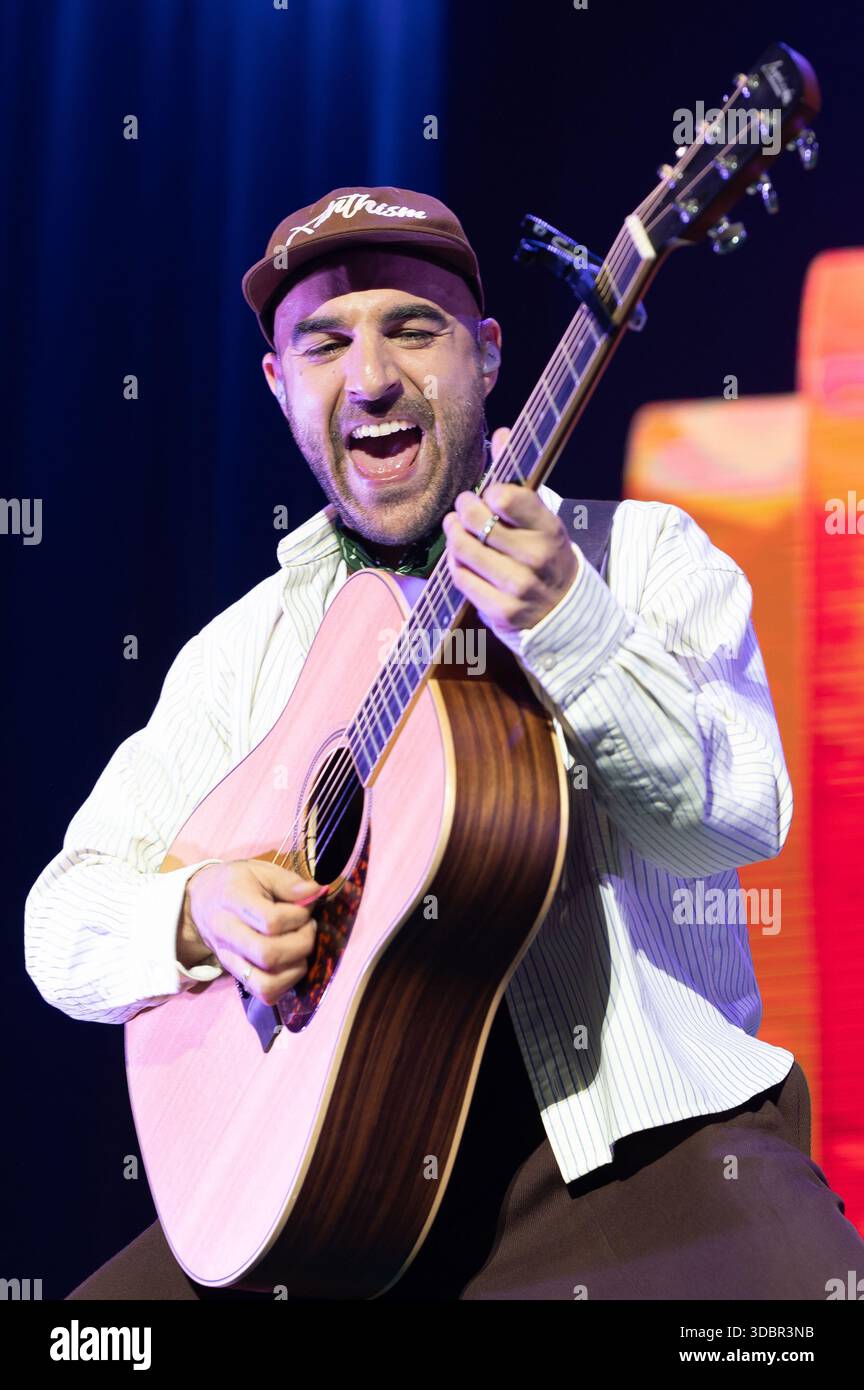 Singer Nil Moliner performs during his concert at the Movistar Arena on ...