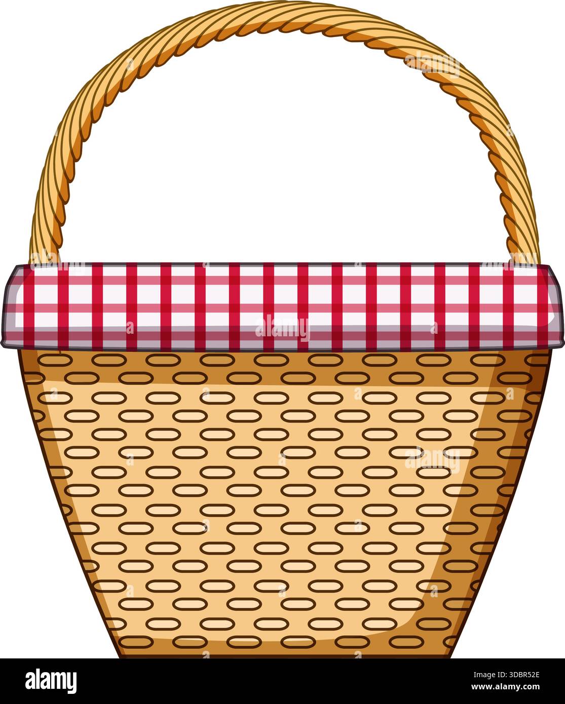 Picnic basket illustration with red checkered tablecloth Stock Vector