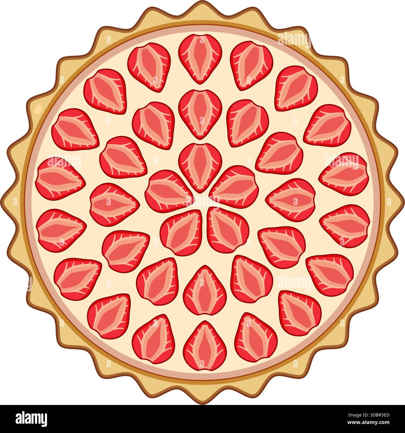 Delicious strawberry pie dessert top view illustration Stock Vector ...