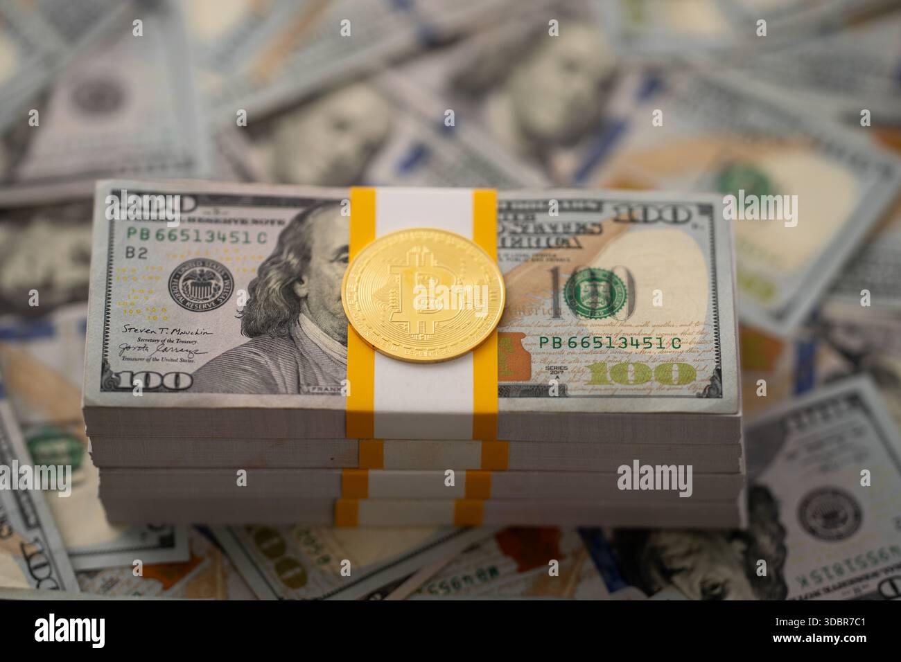 Bitcoin and cash money. Crypto coins and banknotes background. BTC coin  with dollar bills concept. Cryptocurrency and savings. Blockchain and  bitcoin Stock Photo - Alamy